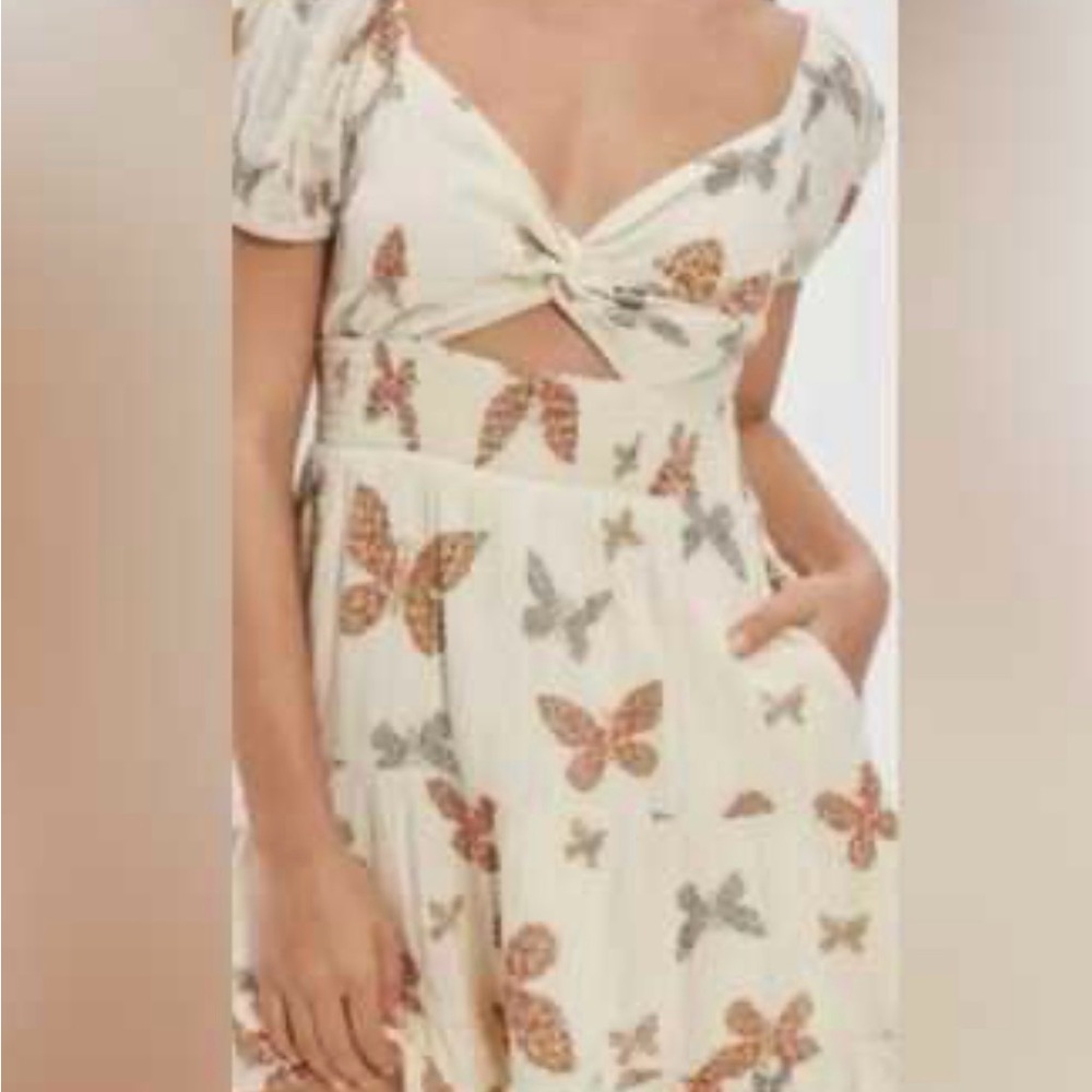 American Eagle butterfly cut-out twist front A-line mini ruffled dress